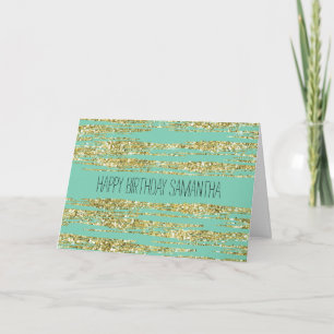 Mint Gold Faux Glitter Stripes Card