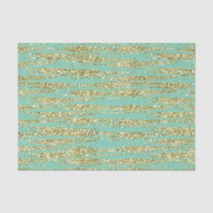 Mint Gold Faux Glitter Stripes Tissue Paper