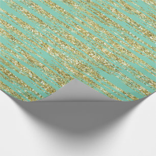 Mint Gold Faux Glitter Stripes Wrapping Paper