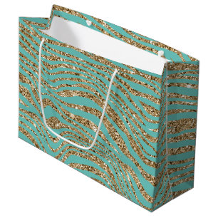 Mint Gold Faux Glitter Zebra Large Gift Bag
