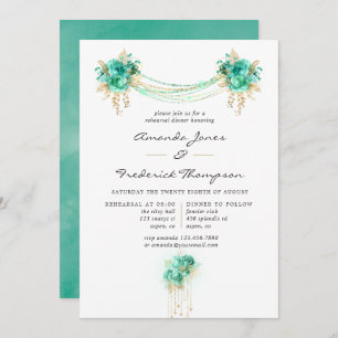 Mint & Gold Floral String Lights Rehearsal Dinner Invitation