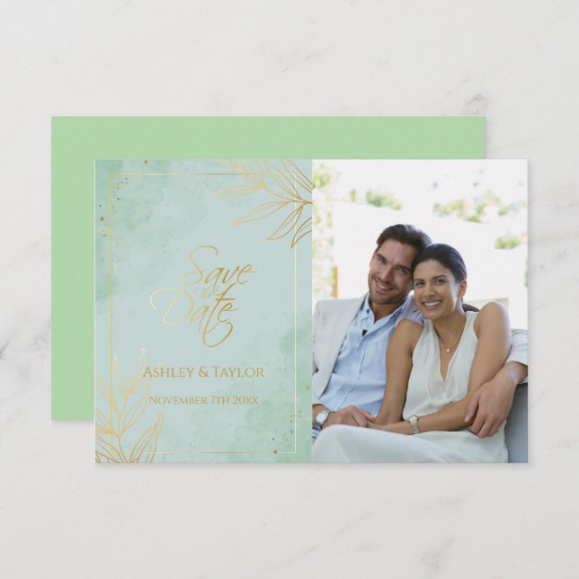 Mint & Gold Floral Wedding  Save The Date (Front/Back)