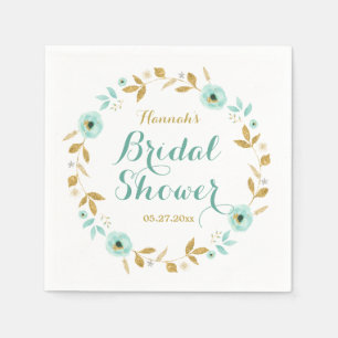 Mint Gold flower Wreath Bridal Shower Napkins