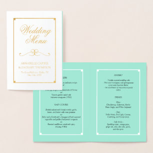 Mint & Gold Foil Elegant Wedding Menu