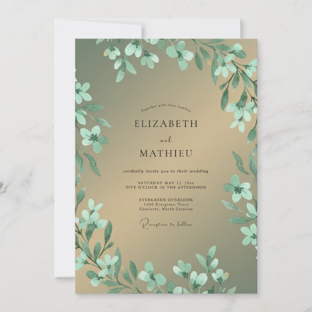 Mint Gold Foliage Eucalyptus Wedding Invitation (Front)