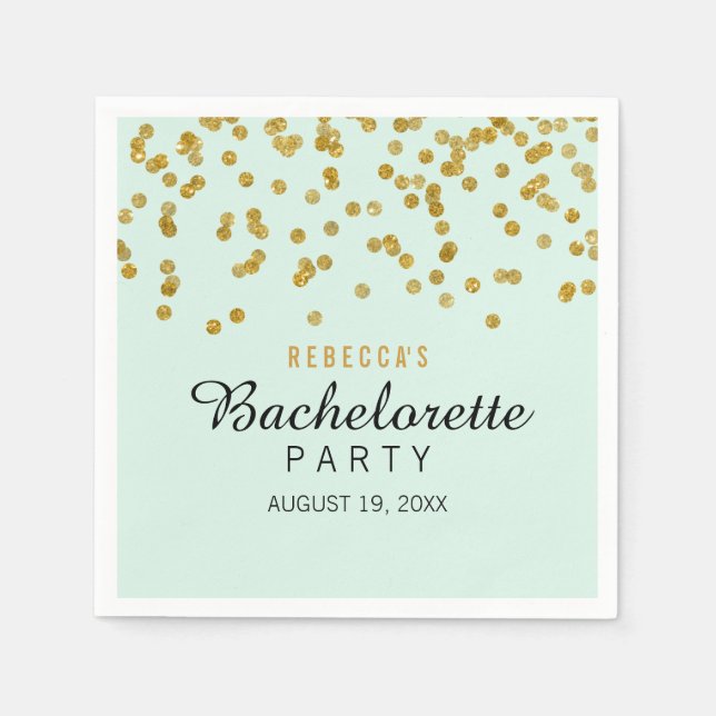 Mint Gold Glitter confetti Bachelorette Napkins (Front)