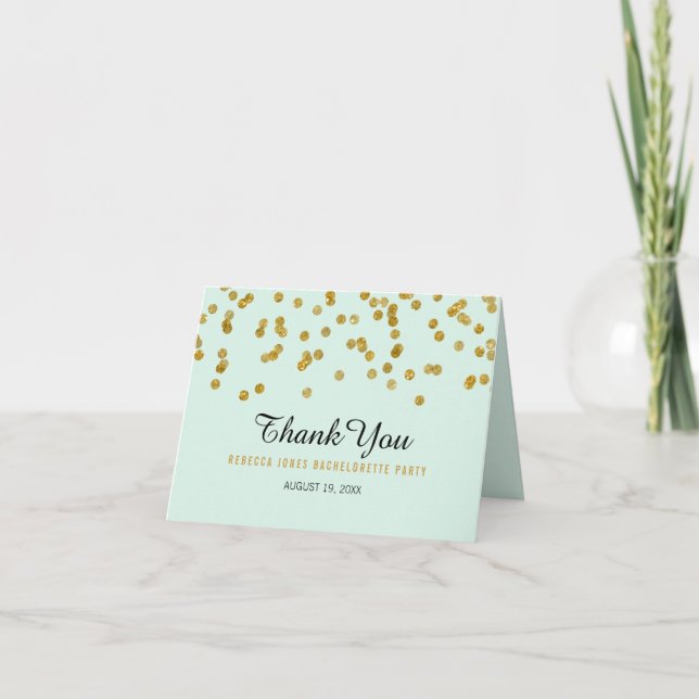 Mint Gold Glitter confetti Bachelorette Thank You (Front)