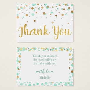 Mint Gold Glitter Confetti Birthday Thank You