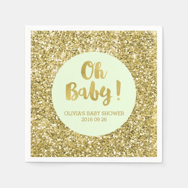 Mint Gold Glitter Confetti Oh Baby Baby Shower Napkin (Front)