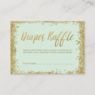 Mint Gold Glitter Diaper Raffle Ticket Enclosure Card