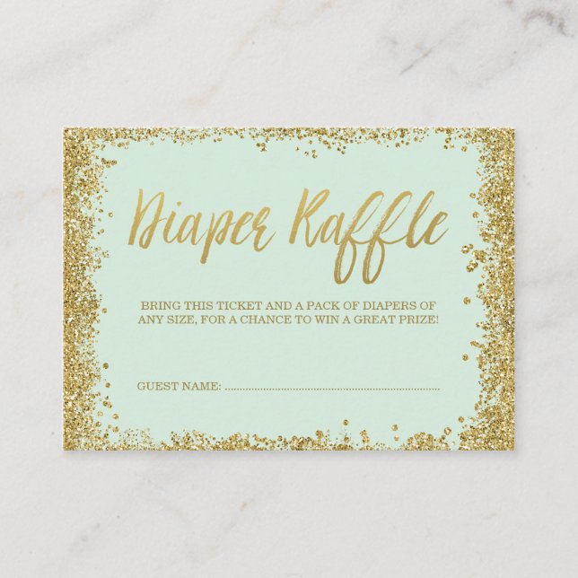 Mint Gold Glitter Diaper Raffle Ticket Enclosure Card (Front)