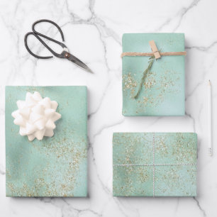 Mint Gold Glitter Glitz Wrapping Paper Sheet