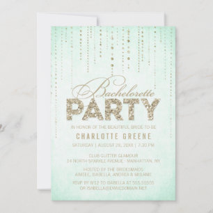 Mint & Gold Glitter Look Bachelorette Party Invitation