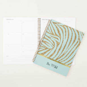 Mint Gold Glitter Zebra Planner