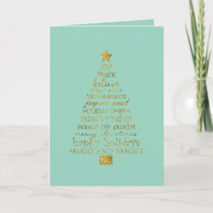 Mint Gold Inspirational Christmas Tree Peace Joy Card