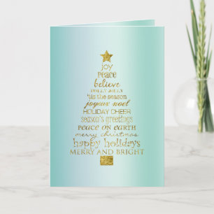 Mint Gold Inspirational Christmas Tree Peace Joy  Card