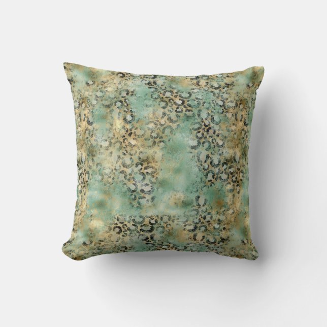 Mint Gold Leopard Print Cushion (Front)