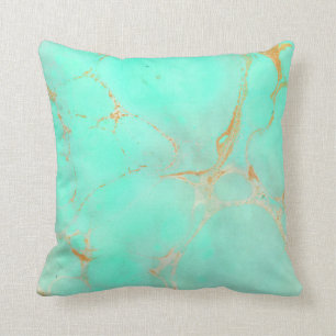 Mint & Gold Marble Abstract Aqua Teal Painted Look Cushion