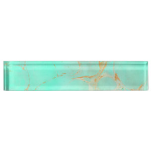Mint & Gold Marble Abstract Aqua Teal Painted Look Nameplate