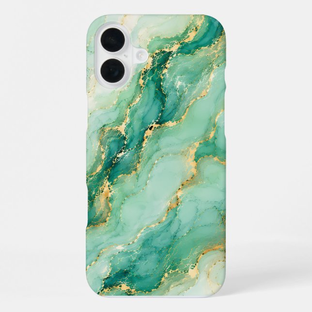 Mint & Gold Marble Luxury iPhone Case (Back)