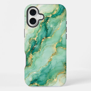 Mint & Gold Marble Luxury iPhone 16 Plus Case