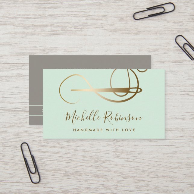 Mint & Gold | Needle & Thread Handmade With Love Business Card (Front/Back In Situ)