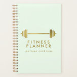 Mint & Gold Personalised Fitness Planner<br><div class="desc">A chic and modern fitness planner to plan and track your fitness journey and success,  featuring a faux gold fitness weight icon,  "fitness planner" and your name,  also in gold. The background is in mint green.</div>