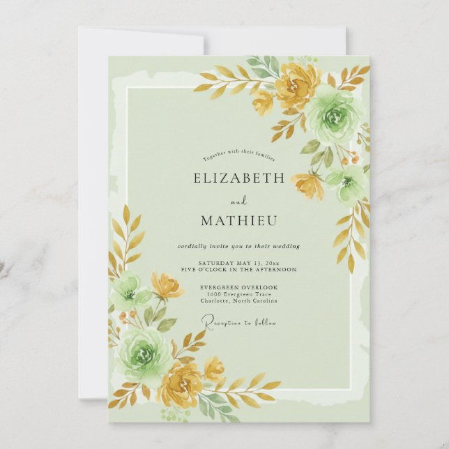 Mint Gold Petal Wedding Invitation (Front)