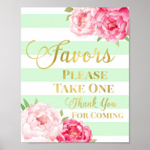 Mint Gold Pink Watercolor Floral Favours Sign