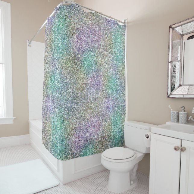 Mint Gold Purple Glitter Shower Curtain (In Situ)
