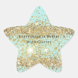 Mint Gold Sparkle Glitter  Star Sticker
