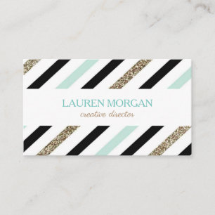 Mint Gold Sparkle stripes Business Card