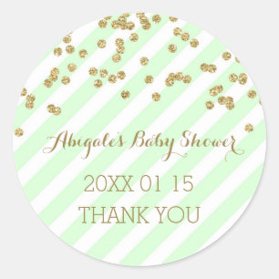 Mint Gold Stripes Baby Shower Favour Sticker