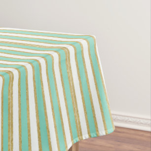 Mint Gold Stripes Modern Tablecloth
