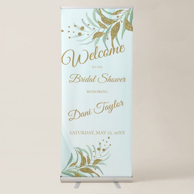 Mint & Gold Welcome Vertical Retractable Banner (Front)