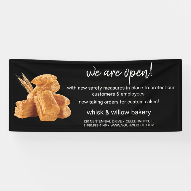 Mint & Gold Whisk Bakery Business Reopening Banner (Horizontal)