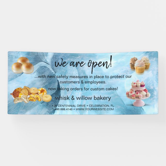 Mint & Gold Whisk Bakery Business Reopening Banner (Horizontal)