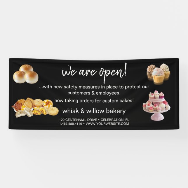 Mint & Gold Whisk Bakery Business Reopening Banner (Horizontal)