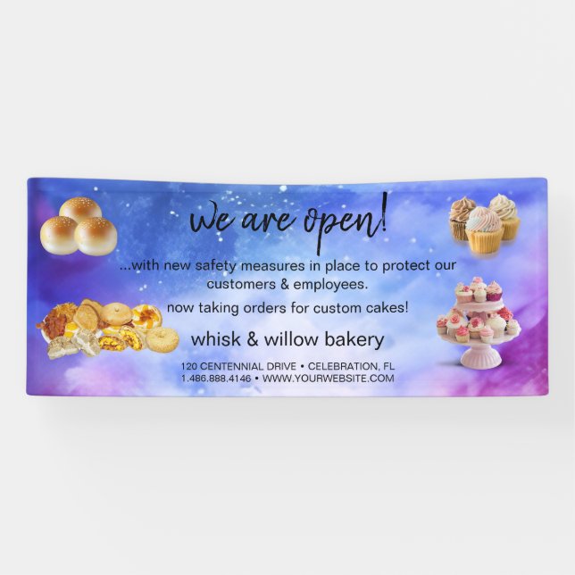 Mint & Gold Whisk Bakery Business Reopening Banner (Horizontal)
