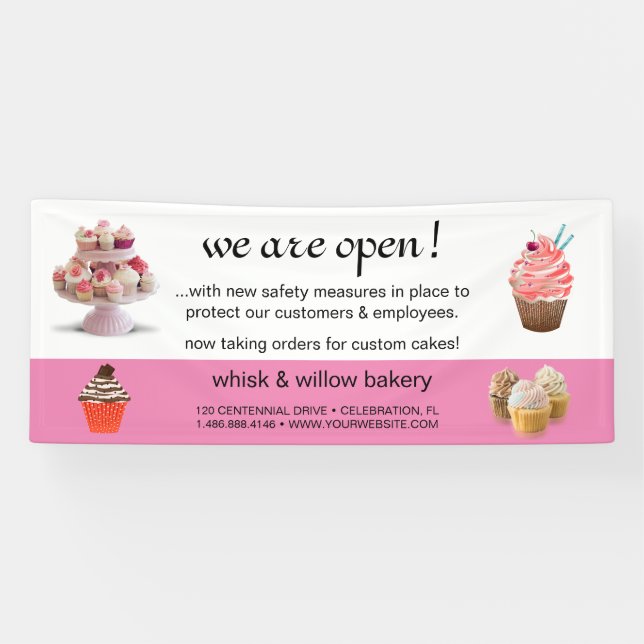 Mint & Gold Whisk Bakery Business Reopening Banner (Horizontal)