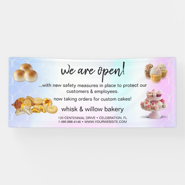 Mint & Gold Whisk Bakery Business Reopening grey B Banner (Horizontal)