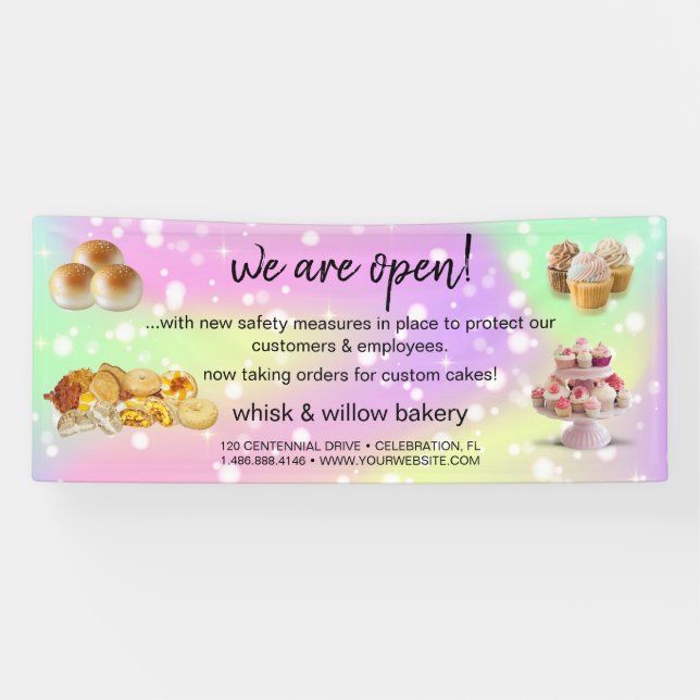 Mint & Gold Whisk Bakery Business Reopening pink Banner (Horizontal)
