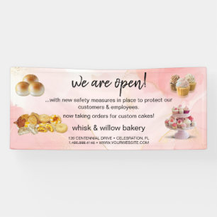 Mint & Gold Whisk Bakery Business Reopening pink Banner