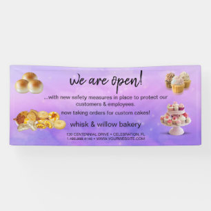 Mint & Gold Whisk Bakery Business Reopening purple Banner