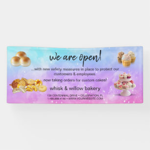 Mint & Gold Whisk Bakery Business Reopening purple Banner