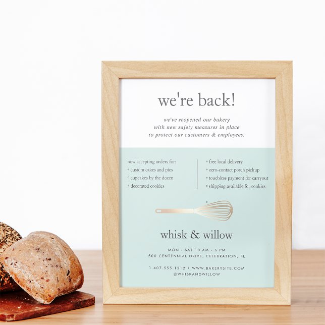 Mint & Gold Whisk Business Reopening Poster (Creator Uploaded)