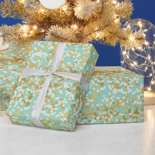 Mint Gold White Confetti Christmas Wrapping Paper