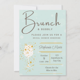 Mint Golden Bubbles and Brunch Shower Invitation