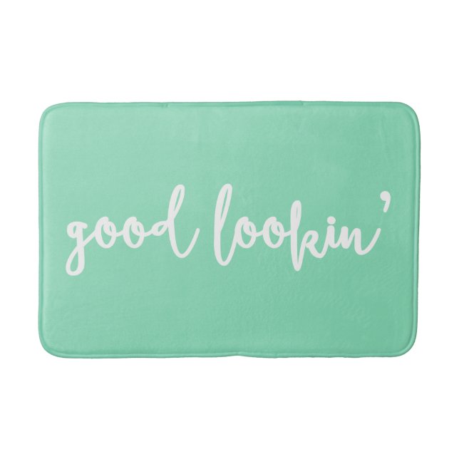 Mint Good Lookin' Calligraphy Script Bath Mat (Front)