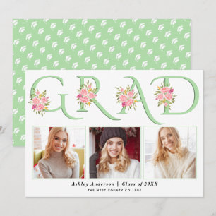 Mint GRAD typography pink roses photo graduation Announcement